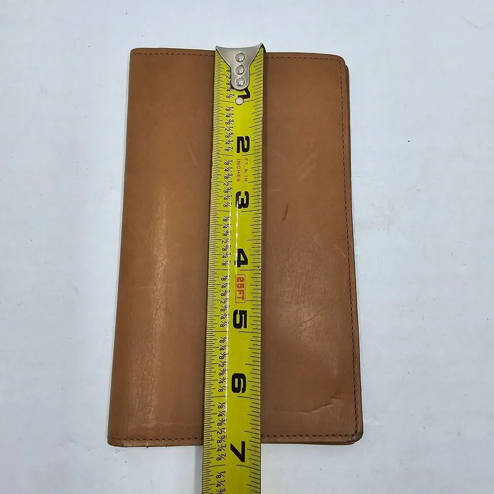 VTG Tan Genuine Leather Tall Bifold Wallet 10 Card Organizer Made In USA